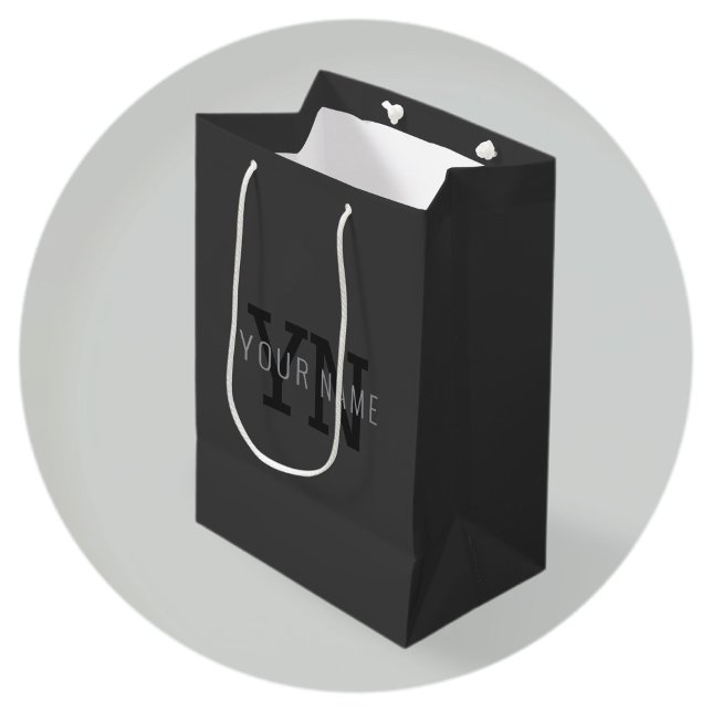 Modern Dark Gray Monogrammed Name (or other text) Medium Gift Bag (Creator Uploaded)