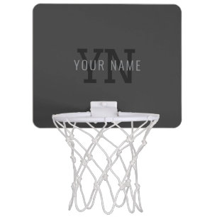 Modern Dark Gray Monogrammed Name (or other text) Mini Basketball Hoop
