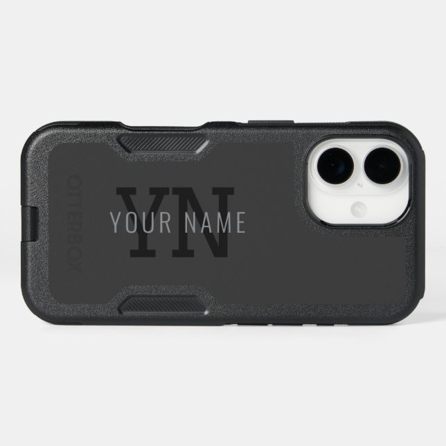 Modern Dark Gray Monogrammed Name (or other text) Otterbox iPhone Case (Back Horizontal)