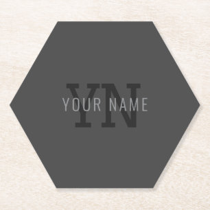Modern Dark Gray Monogrammed Name (or other text) Paper Coaster