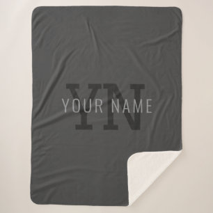 Modern Dark Gray Monogrammed Name (or other text) Sherpa Blanket