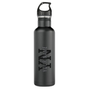 Modern Dark Gray Monogrammed Name (or other text) Stainless Steel Water Bottle