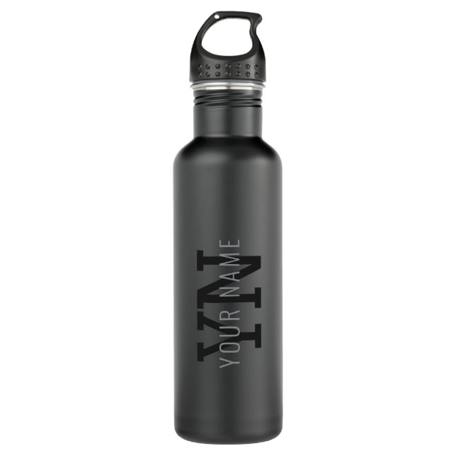 Modern Dark Gray Monogrammed Name (or other text) Stainless Steel Water Bottle (Front)