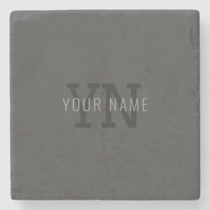 Modern Dark Gray Monogrammed Name (or other text) Stone Coaster