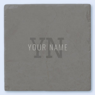 Modern Dark Gray Monogrammed Name (or other text) Stone Coaster