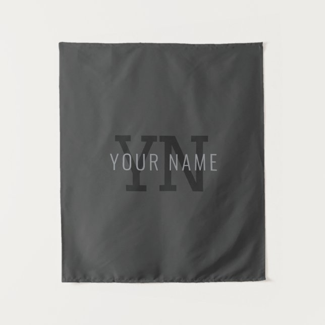 Modern Dark Gray Monogrammed Name (or other text) Tapestry (Front)
