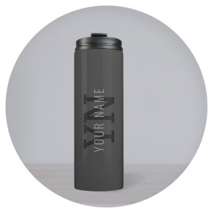 Modern Dark Gray Monogrammed Name (or other text) Thermal Tumbler