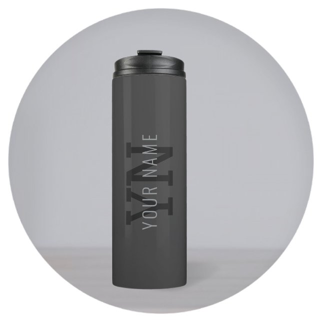 Modern Dark Gray Monogrammed Name (or other text) Thermal Tumbler (Creator Uploaded)