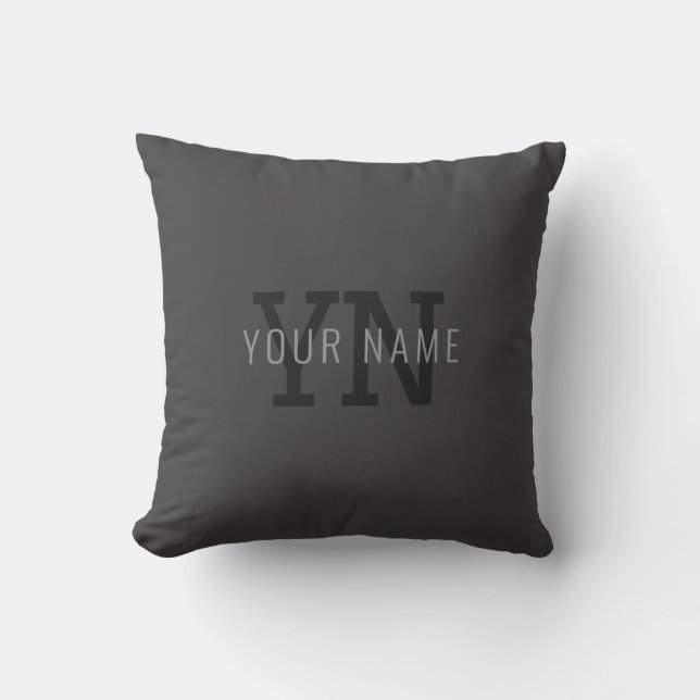 Modern Dark Gray Monogrammed Name (or other text) Throw Pillow (Front)