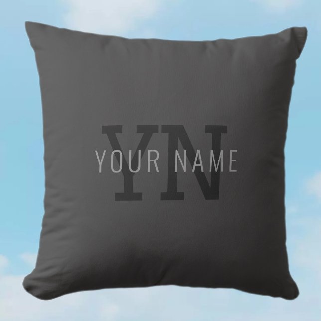 Modern Dark Gray Monogrammed Name (or other text) Throw Pillow (Creator Uploaded)