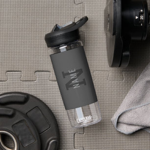 Modern Dark Gray Monogrammed Name (or other text) Water Bottle