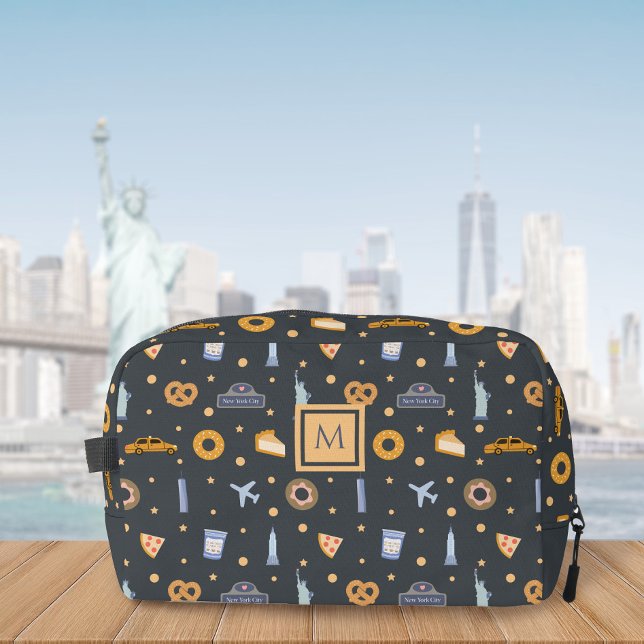 Modern Dark Gray New York City Pattern Monogram Dopp Kit (Creator Uploaded)
