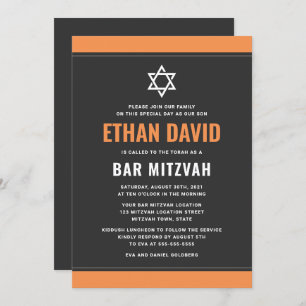 Modern dark gray orange borders bar mitzvah invitation