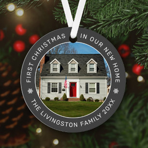 Modern Dark Gray Our First Home Photo Metal Ornament
