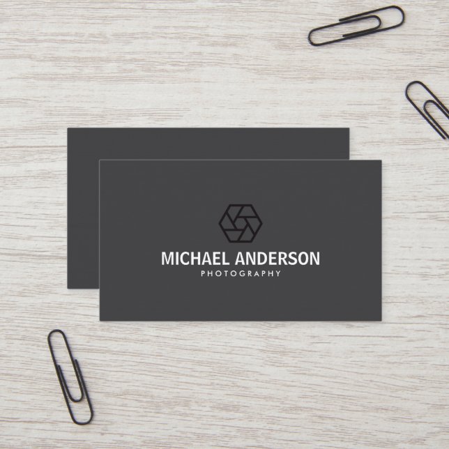Modern, dark gray photography business card (Front/Back In Situ)