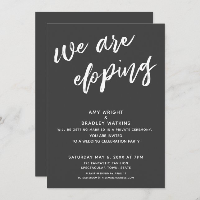 Modern Dark Gray We Are Eloping Wedding Reception Invitation (Front/Back)