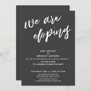 Modern Dark Gray We Are Eloping Wedding Reception Invitation