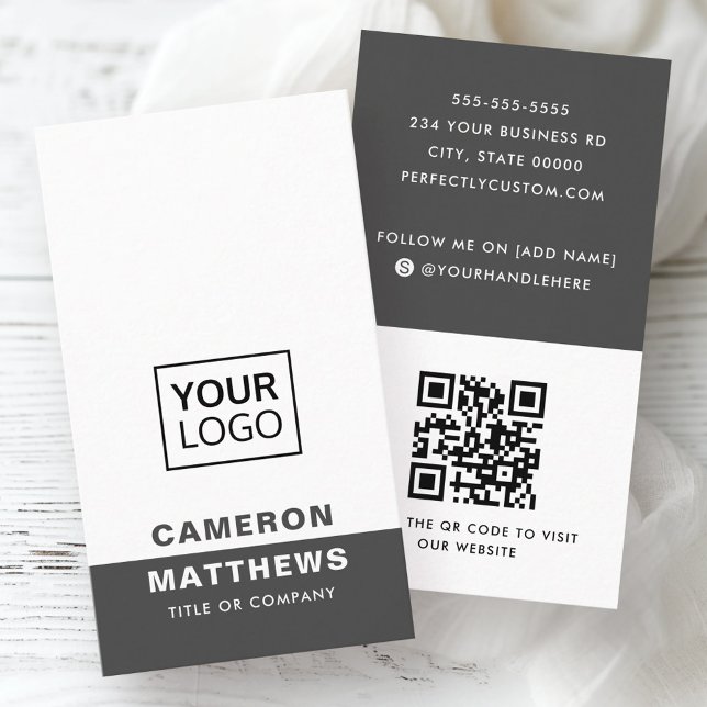 Modern dark gray white add logo social media icons business card (Modern dark gray white add logo social media icons business card)