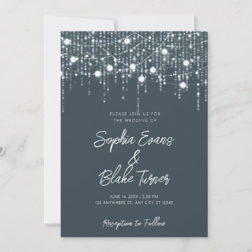 Modern Dark Gray  White Hanging Lights Wedding Invitation