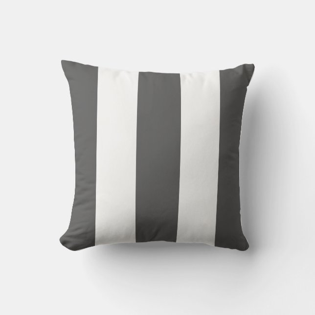 Modern dark gray white vertical strips outdoor pillow (Front)