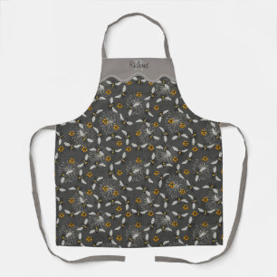 Modern Dark Gray & Yellow Bees Pattern Gardening Apron