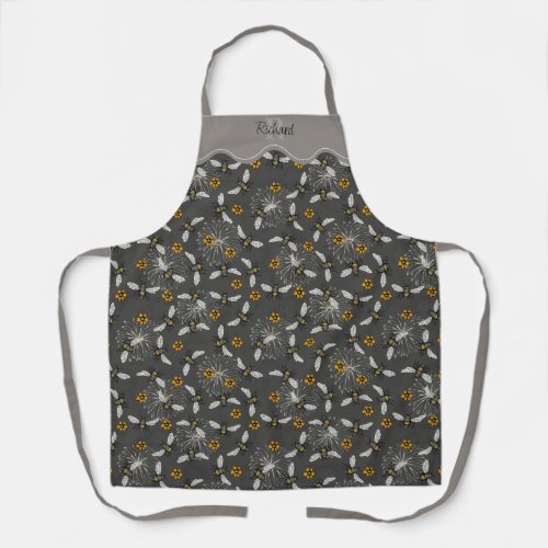 Modern Dark Gray  Yellow Bees Pattern Gardening Apron