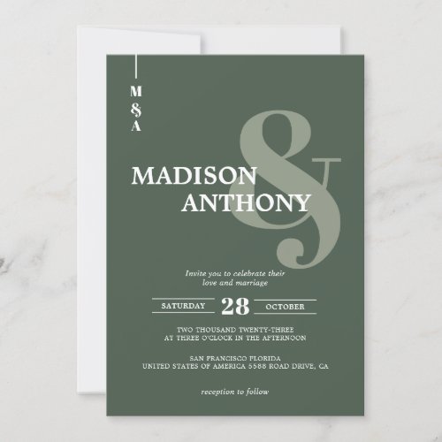 Modern Dark Green Ampersand Script Photo Wedding Invitation