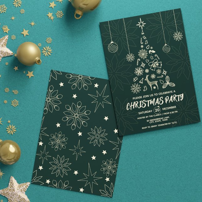 Modern Dark Green and Gold Elegant Xmas Tree Party Invitation (Modern Dark Green and Gold Elegant Xmas Tree Party Invitation)