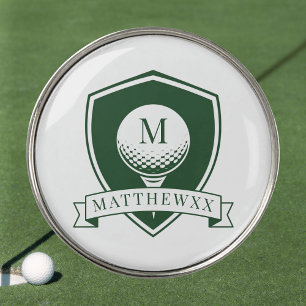Modern Dark Green and White Name Initial Monogram Golf Ball Marker