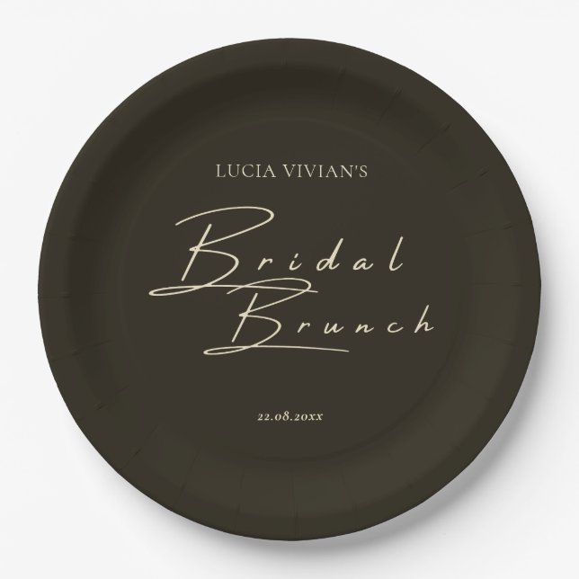 Modern Dark Green Calligraphy Bridal Shower Party Paper Plates (Front)