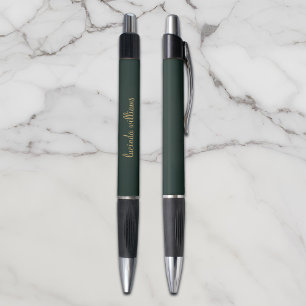 Modern Dark Green Chic Gold Script Monogram Pen