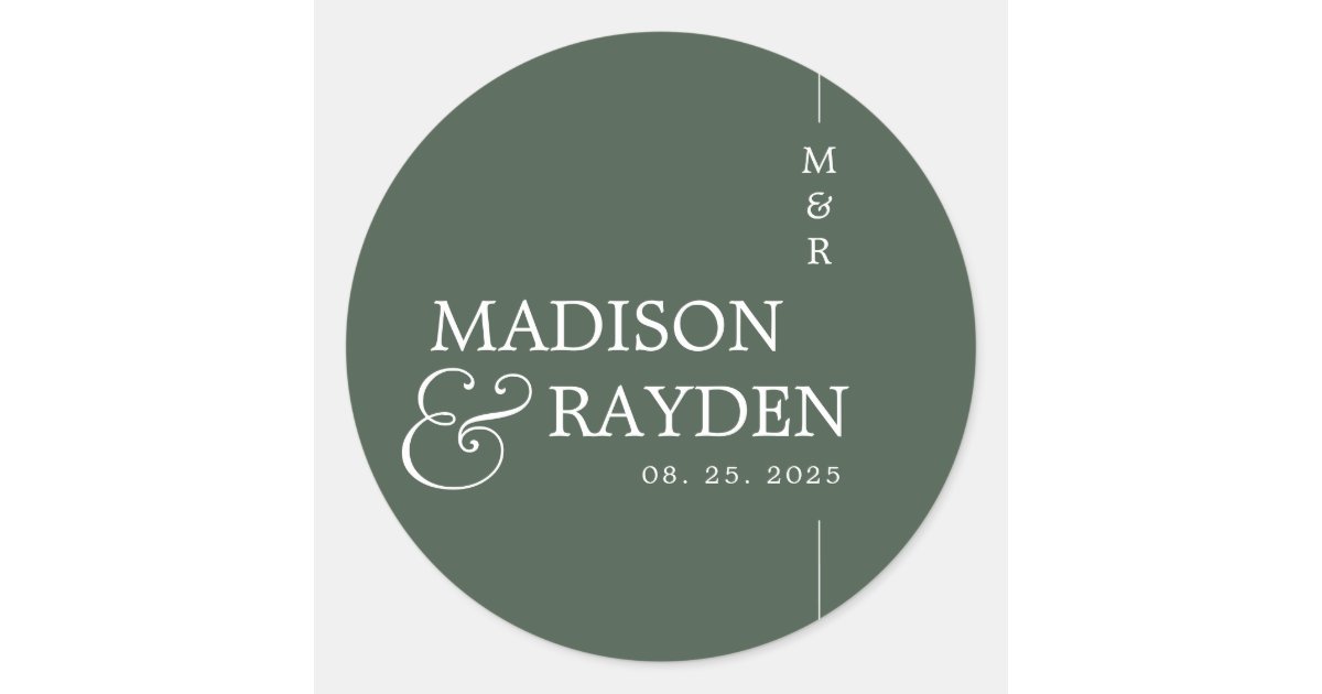 Modern Dark Green Chic Monogram Wedding Thank you Classic Round Sticker ...