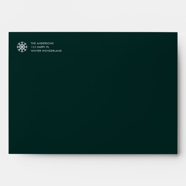 Modern Dark Green Christmas Holiday Snowflake Envelope (Front)