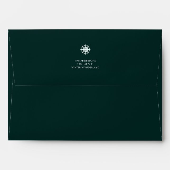 Modern Dark Green Christmas Holiday Snowflake Envelope (Back (Top Flap))