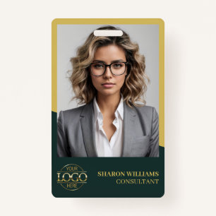 Modern Dark Green Employee Photo & Company Logo Badge