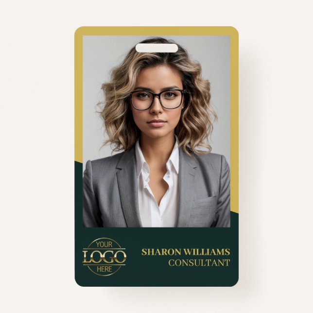 Modern Dark Green Employee Photo & Company Logo Badge (Front)