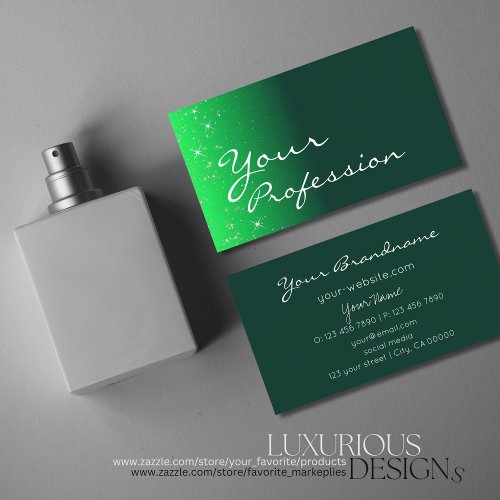 Modern Dark Green Glitter Stars Elegant and Simple Business Card