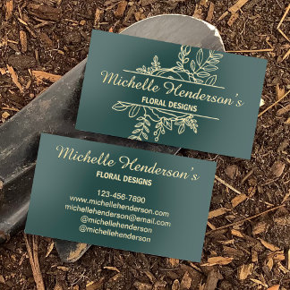 Modern Dark Green & Gold Botanical Florist Foil Business Cards