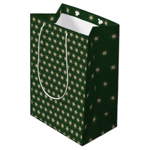 Modern Dark Green  Gold Christmas Starburst  Medium Gift Bag