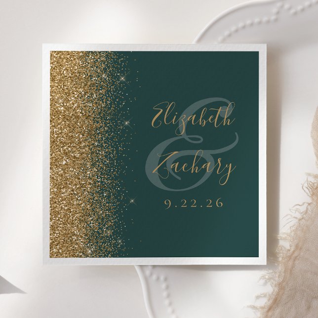 Modern Dark Green Gold Glitter Wedding Napkins (Creator Uploaded)