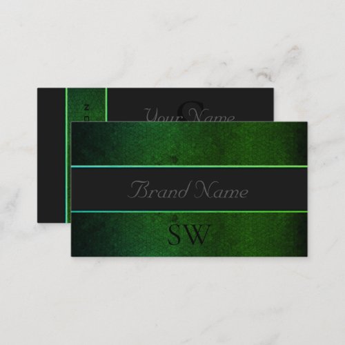 Modern Dark Green Gray Pattern with Black Monogram Business Card