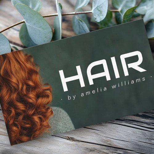 Modern dark green hair hairdresser stylist business card