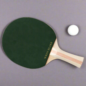 Modern Dark Green Leather & Gold Script Name Ping Pong Paddle