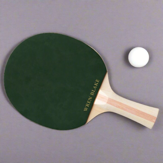 Modern Dark Green Leather & Gold Script Name Ping Pong Paddle (Creator Uploaded)