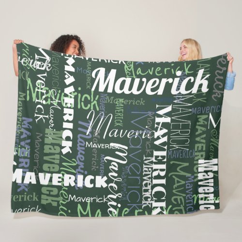 Modern Dark Green Long Name Repeating Pattern Fleece Blanket