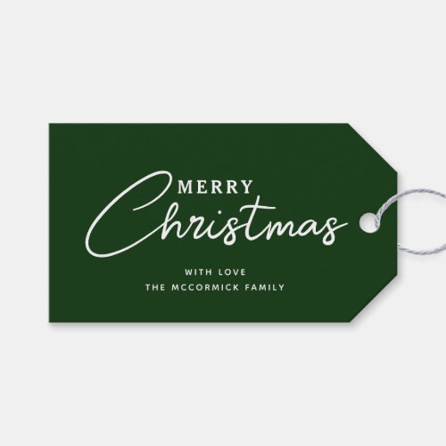 Modern Dark Green Merry Christmas Custom Name Gift Tags