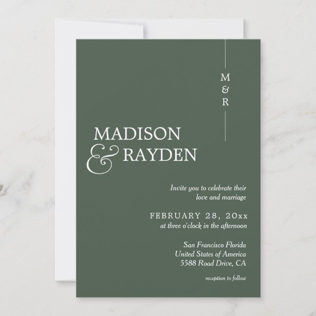 Modern Dark Green Monogram Photo QR Code Wedding Invitation (Front)