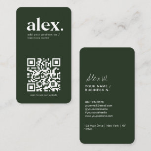 Modern Dark Green QR Code Logo Business Card