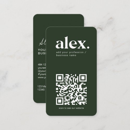 Modern Dark Green QR Code Logo Business Card