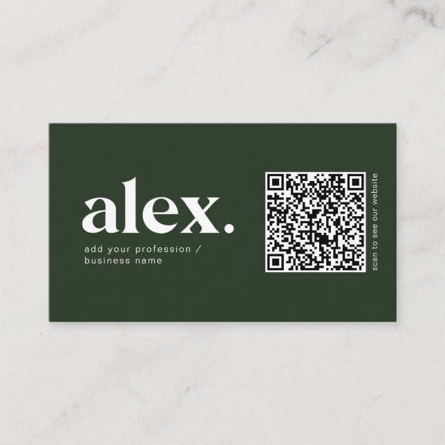 Modern Dark Green QR Code Logo Business Card (Front)